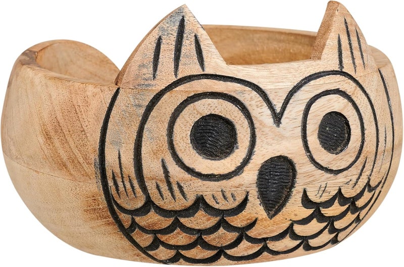 Eximious India Christmas Gifts for Women Wooden Yarn Bowl Knitting Bowl Large Crochet Cat Yarn Holder Handmade Crocheting Accessories and Supplies Organizer 7 x 3 (Owl) - Image 3